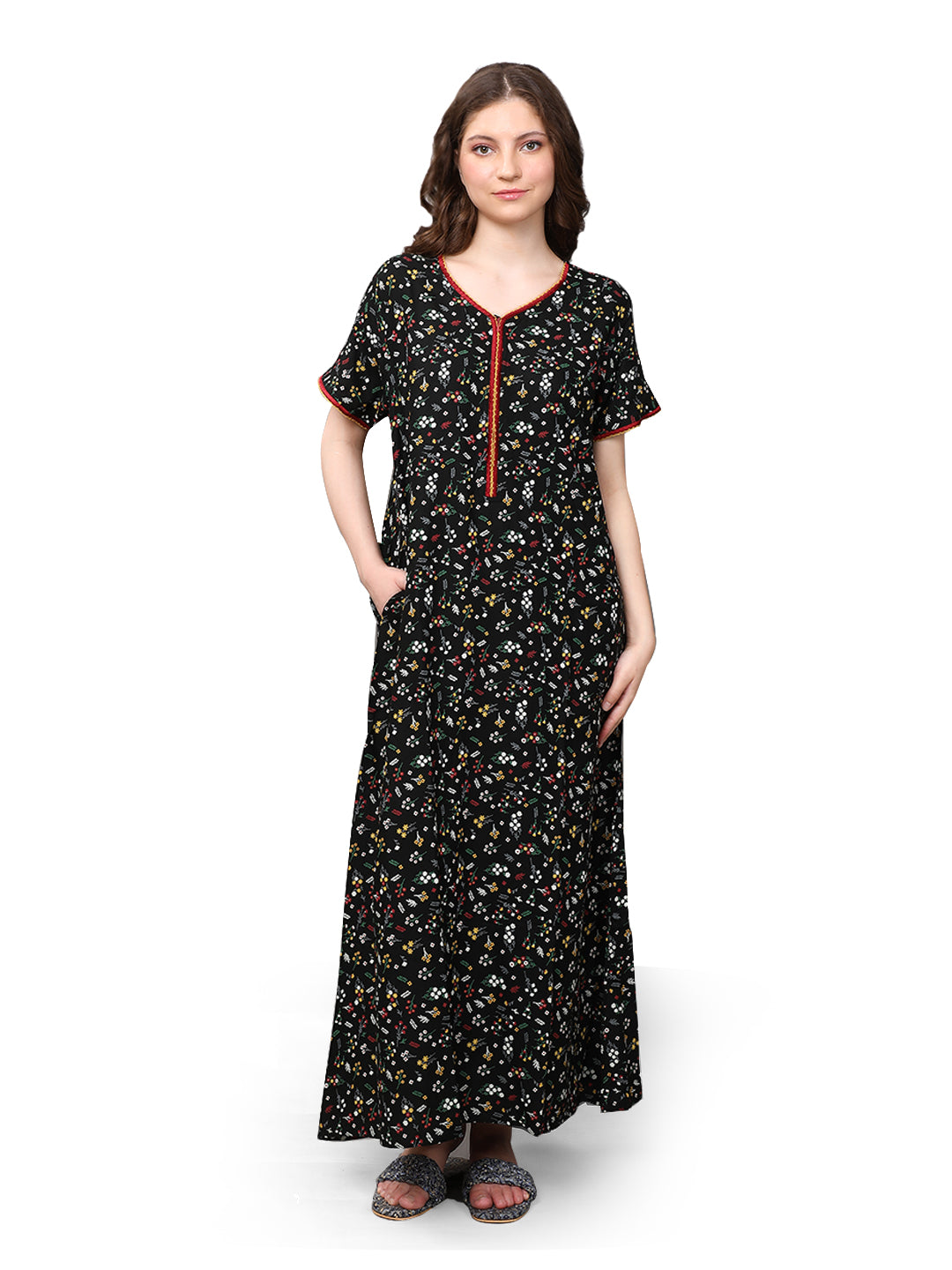 Evolove Women's 100% Viscose Printed Maxi Nightgown Long Nighty Sleepwear for Ladies Super Soft Comfortable Design