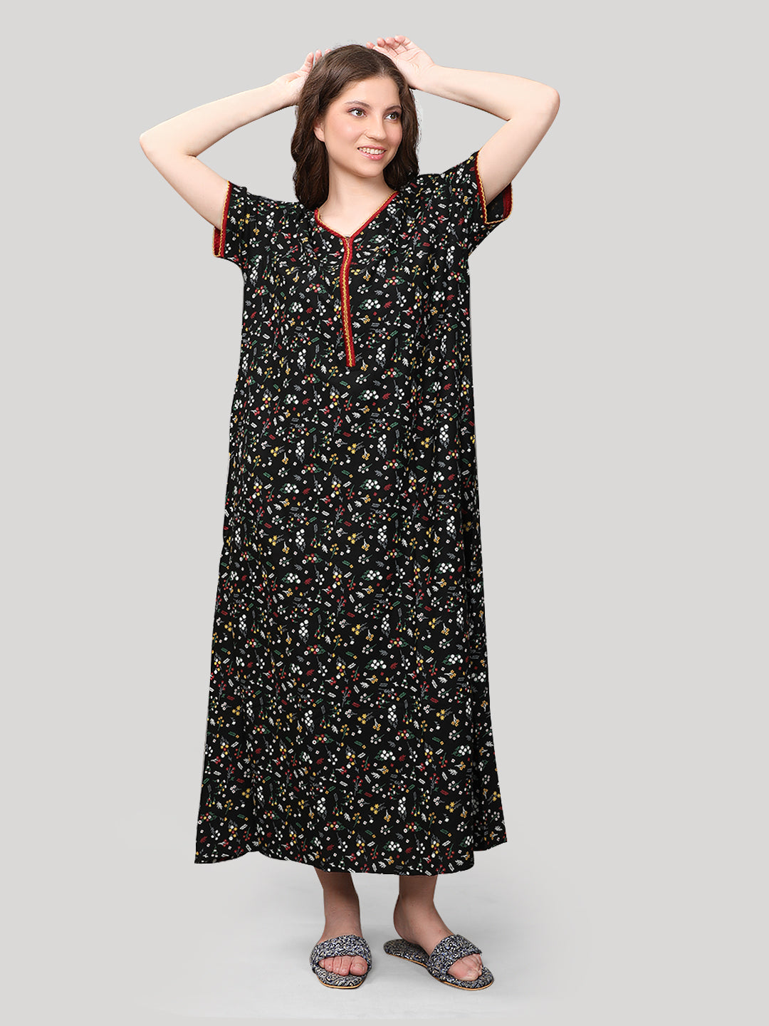 Evolove Women's 100% Viscose Printed Maxi Nightgown Long Nighty Sleepwear for Ladies Super Soft Comfortable Design