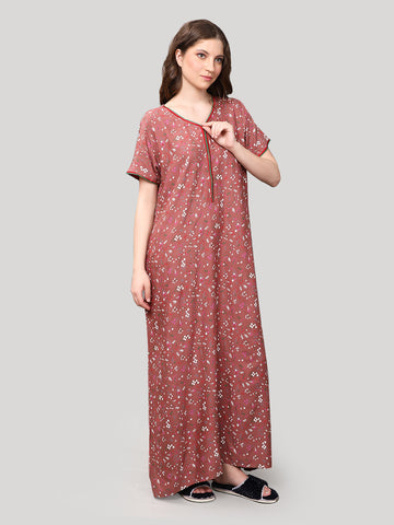 Evolove Women's 100% Viscose Printed Maxi Nightgown Long Nighty Sleepwear for Ladies Super Soft Comfortable Design