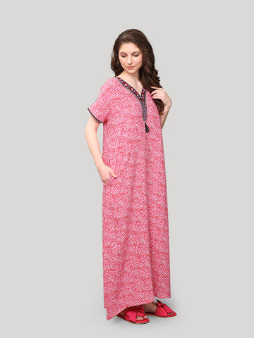 Evolove Women's Rayon All Over Print Maxi Nighty