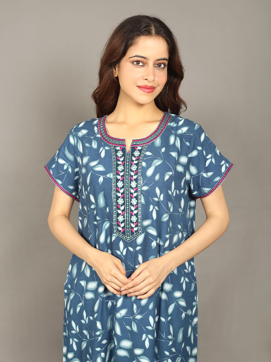 🌸 Evolove Women's Liva Viscose Maxi Nighty with Pocket – Super Soft & Comfortable