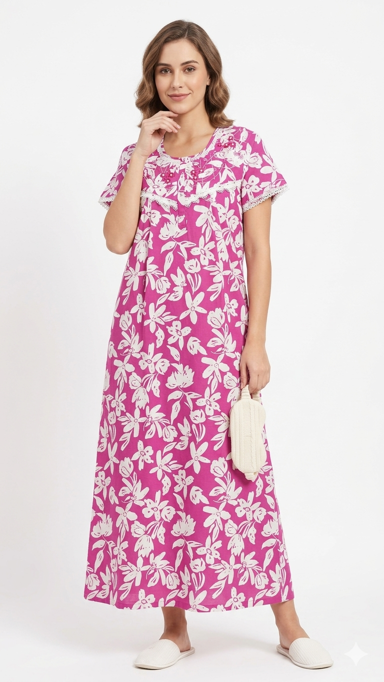 TENCEL™ × Bamboo Luxury Fabric – long nightgown Ultra-Soft, Silky, Breathable & Eco-Friendly. Our most comfortable ever in tonal embroideries for that minimal look,