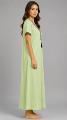 Women’s Cotton Printed Maxi Nightgown | Comfortable Loose Fit Long Night Dress | Soft Breathable Nightwear with Short Sleeves
