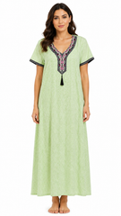 Women’s Cotton Printed Maxi Nightgown | Comfortable Loose Fit Long Night Dress | Soft Breathable Nightwear with Short Sleeves