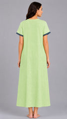 Women’s Cotton Printed Maxi Nightgown | Comfortable Loose Fit Long Night Dress | Soft Breathable Nightwear with Short Sleeves