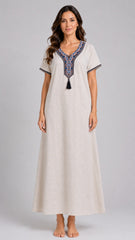 Women 100% Pure Rayon Embroidered Long Nightgown | Full Length Maxi Nighty | Soft Breathable Sleepwear with Pocket
