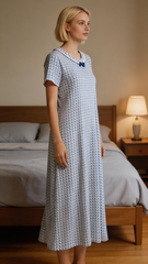 Evolove X Venus Women's Premium Soft Rayon Long Nightgown | Breathable Printed Maxi Nighty | Half Sleeve Comfortable Sleepwear & Loungewear (LNGRY3505BL )
