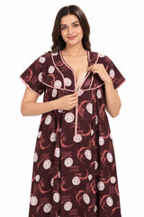 Evolove Women's Zero Polyester Maternity Feeding Nighty with Front Open Zipper | Feather-Soft Skin-Friendly Breathable Viscose Fabric (LNGRY3542DMM)