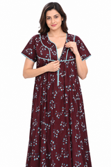 Evolove Women's Zero Polyester Maternity Feeding Nighty with Front Open Zipper | Feather-Soft Skin-Friendly Breathable Viscose Fabric (LNGRY3543CBM)