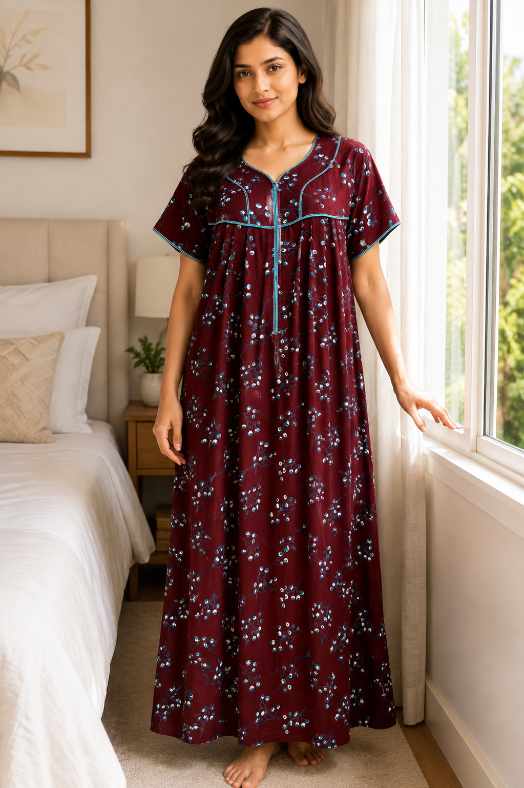 Evolove Premium Rayon Comfort Nightwear for women| Coffee Brown (LNGRY3543CB)