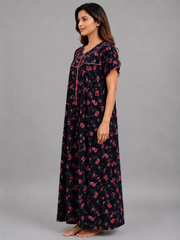 Evolove Women's Zero Polyester Maternity Feeding Nighty with Front Open Zipper | Feather-Soft Skin-Friendly Breathable Viscose Fabric (LNGRY3544CBM)