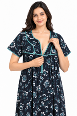 Evolove Women's Zero Polyester Maternity Feeding Nighty with Front Open Zipper | Feather-Soft Skin-Friendly Breathable Viscose Fabric (LNGRY3545DNM)