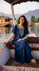 Women's Designer Kashmiri Embroidered Long Nightgown | Premium Bizzy Lizzy Fabric | Full Length Maxi Nighty | Soft, Breathable & Comfortable Sleepwear | Daily Wear & Lounge Wear