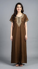 Women's Designer Kashmiri Embroidered Long Nightgown | Premium Bizzy Lizzy Fabric | Full Length Maxi Nighty | Soft, Breathable & Comfortable Sleepwear | Daily Wear & Lounge Wear