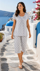 Evolove X Venus  Women's Premium Soft Double Cloth Capri Set | Soft Breathable Printed Night Suit  ( NCSDC3491LG )
