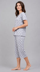 Evolove X Venus  Women's Premium Soft Double Cloth Capri Set | Soft Breathable Printed Night Suit  ( NCSDC3491LG )