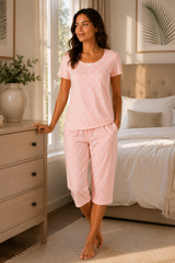 Evolove X Venus  Women's Premium Soft Double Cloth Capri Set | Soft Breathable Printed Night Suit ( NCSDC3494PC)