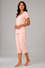 Evolove X Venus  Women's Premium Soft Double Cloth Capri Set | Soft Breathable Printed Night Suit ( NCSDC3494PC)