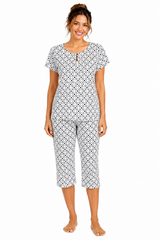 Evolove X Venus Women's Premium Soft Double Cloth Fabric Capri Set | Ultra Soft Breathable Printed Night Suit | Half Sleeve Top & Capri Bottom | Everyday Loungewear & Sleepwear (NCSDC3521BK)