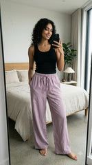 Evolove Aero Soft Women's Lavender Wide Leg Pyjama | Relaxed Fit Lounge Pants with Elasticated Waist & Drawstring | Comfortable Sleepwear