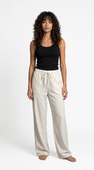 Evolove Aero Soft Women's Ivory Wide Leg Pyjama | Relaxed Fit Lounge Pants with Elasticated Waist & Drawstring | Comfortable Sleepwear