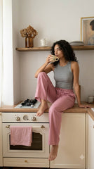 Evolove Aero Soft Women's Rose Pink Wide Leg Pyjama | Relaxed Fit Lounge Pants with Elasticated Waist & Drawstring | Comfortable Sleepwear