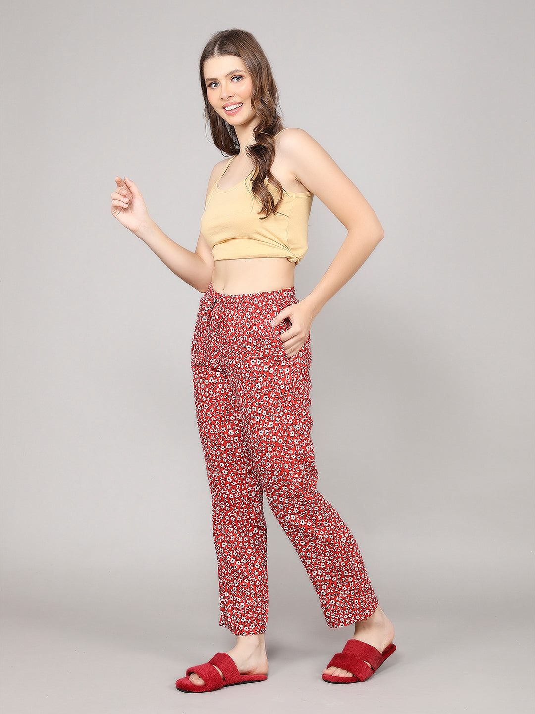 Evolove Women's Cotton Printed Pyjama Relaxed Lounge Pants With Pockets