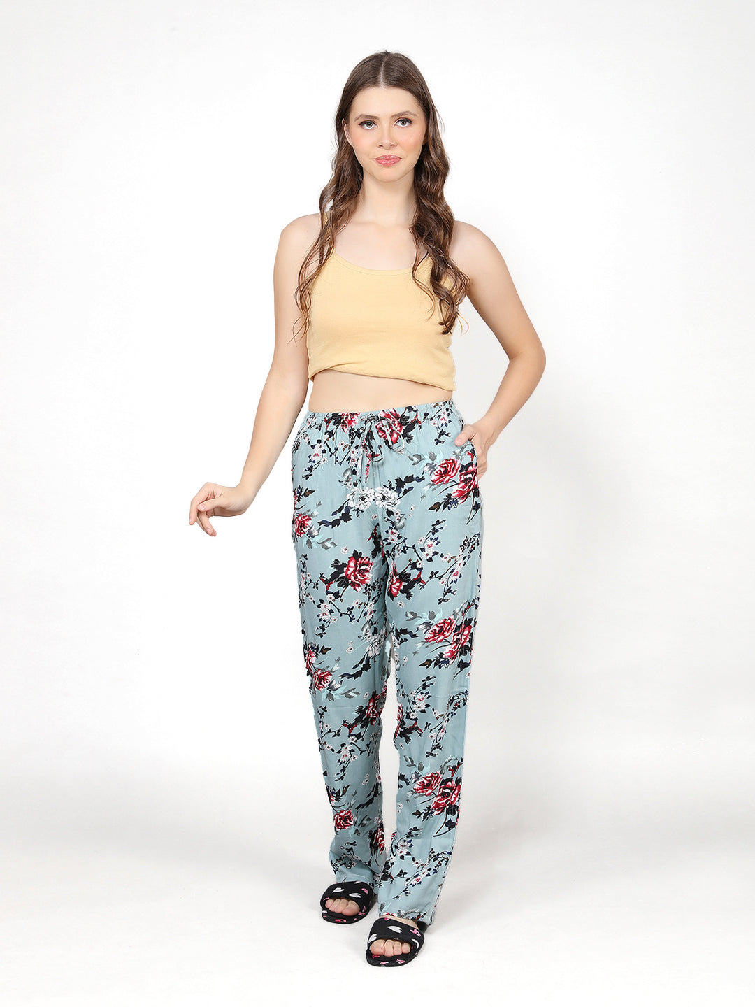 Evolove Women's Cotton Printed Pyjama Relaxed Lounge Pants With Pockets