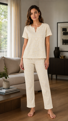 Evolove X Venus  Women's Premium Soft Double Cloth Pajama Set | Ultra Soft Breathable Cotton Blend Night Suit ( NPSDC3499YW )