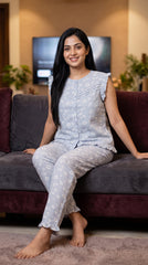 Evolove X Venus Women's Premium Soft Rayon Slub Fabric Pajama Set | Half Sleeve Printed Top & Full-Length Pajama | Breathable Night Suit, Loungewear & Sleepwear (NPSRS3531LB )