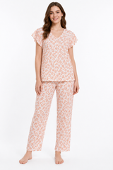 Evolove X Venus Women's Premium Soft Rayon Pajama Set | Breathable Printed Night Suit | Half Sleeve Top & Full-Length Pajama | Comfortable Loungewear & Sleepwear ( NPSRY3514OGL)