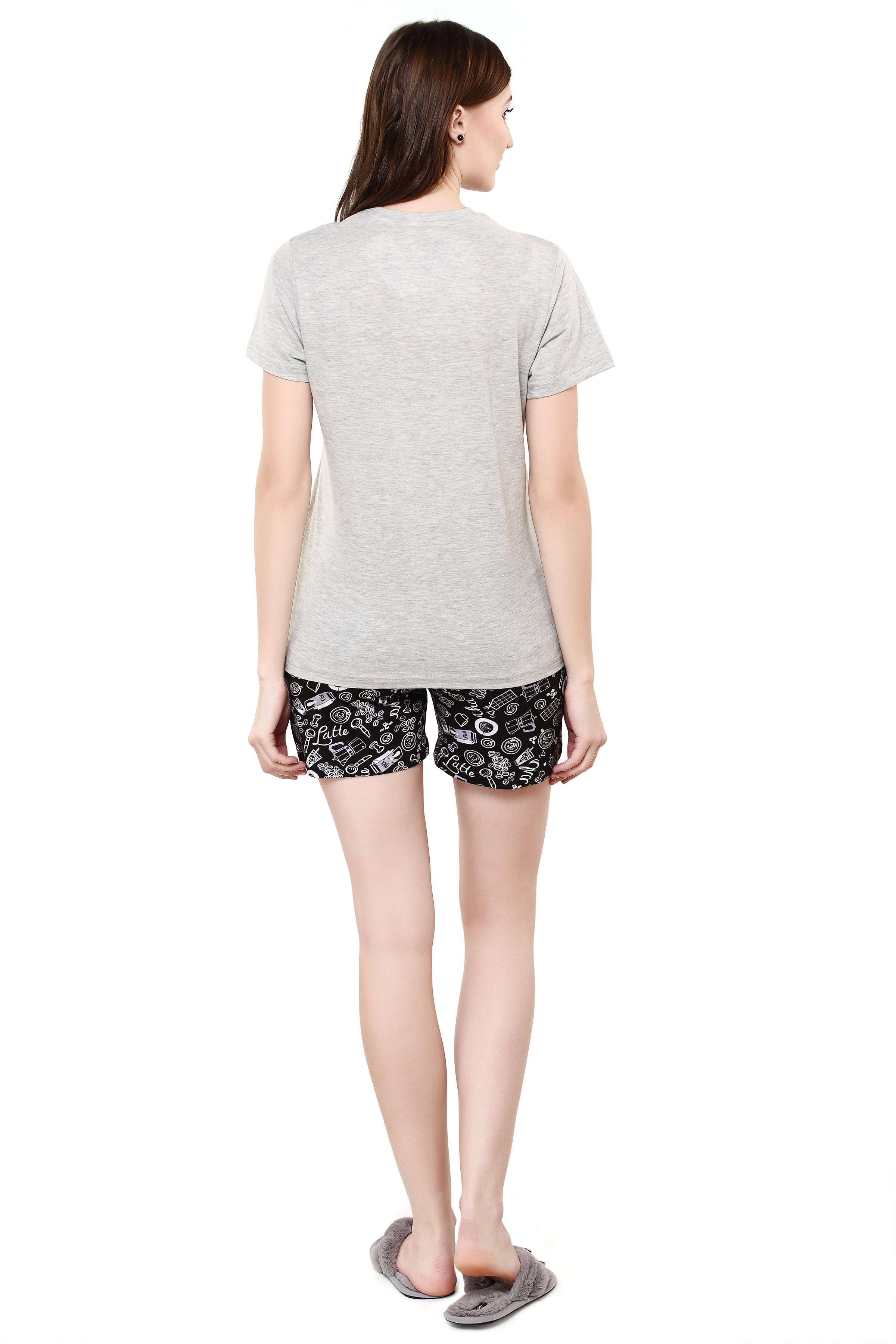 Goat Grey I love Coffee Printed Shorts Set Get Free Eyemask Inside Of Any Design