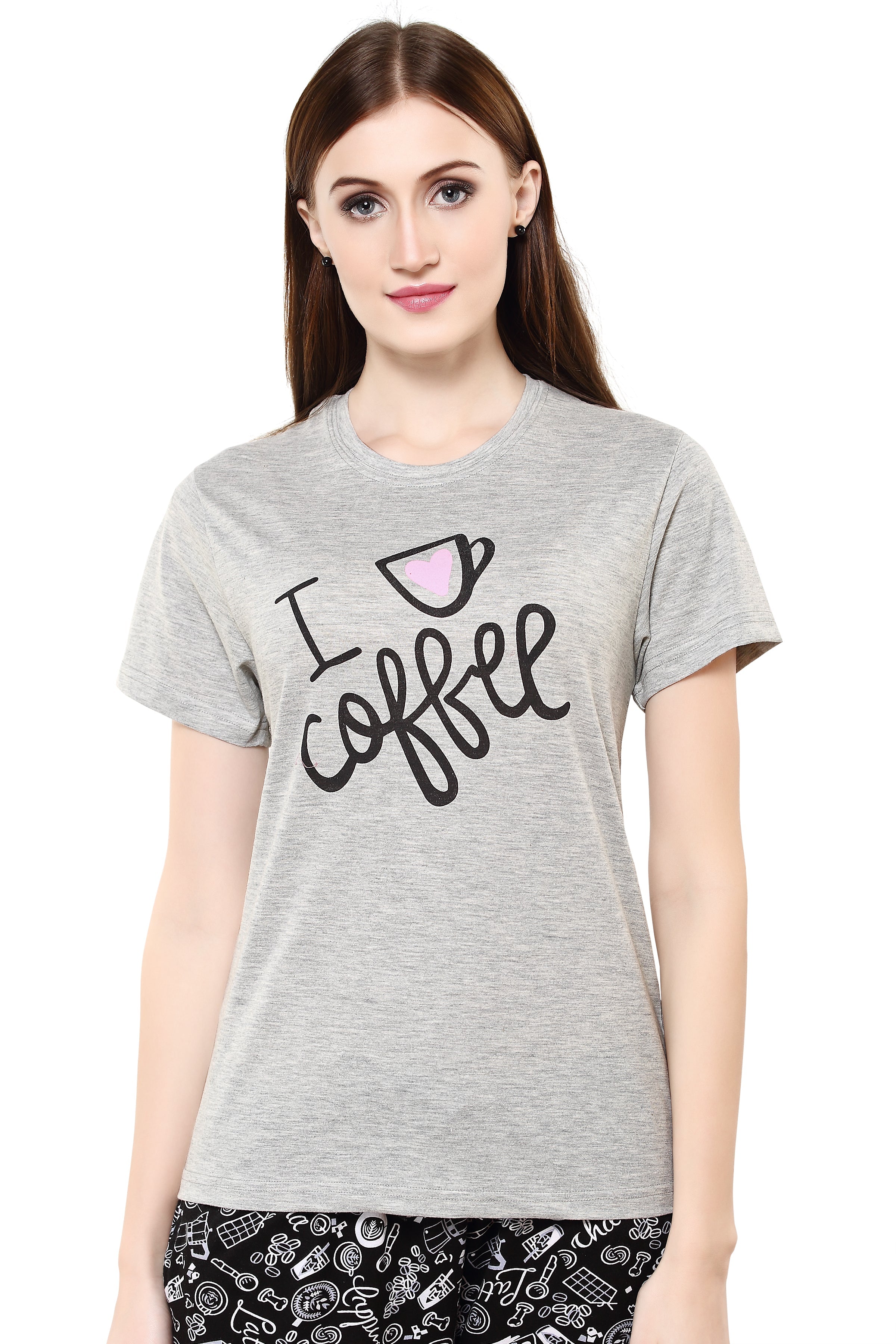 Goat Grey I love Coffee Printed Shorts Set Get Free Eyemask Inside Of Any Design