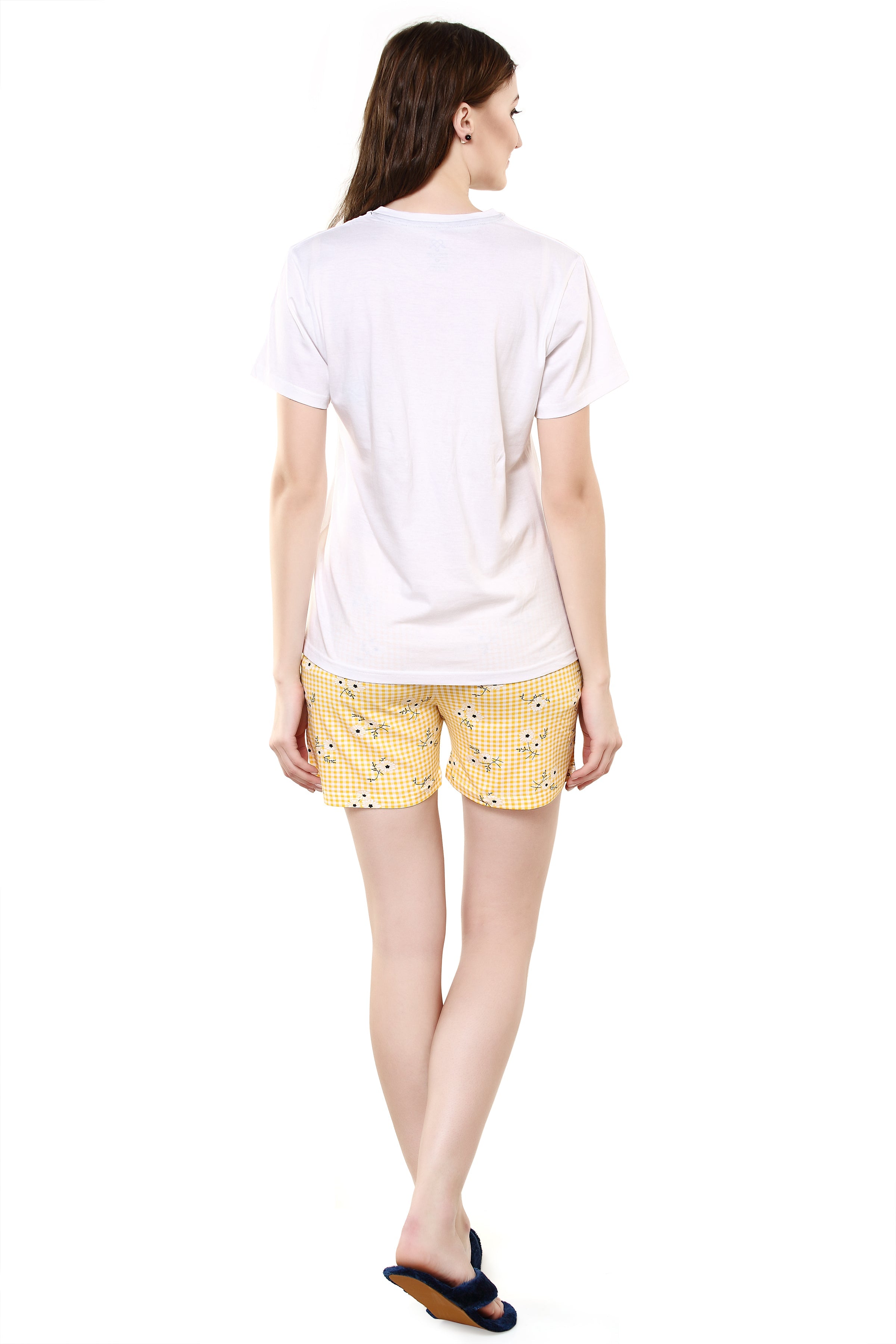 White & cyber yellow I love flower Printed Shorts Set Get Free Eyemask Inside Of Any Design