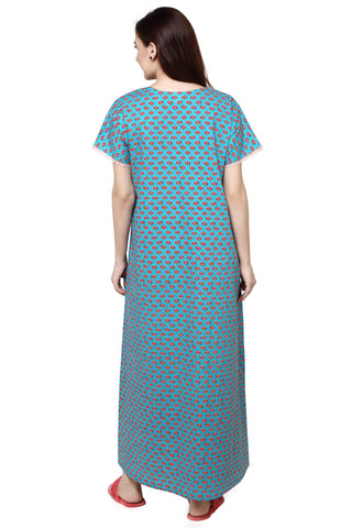 Evolove Women's 100% Cotton Printed Maxi Nighty Sleepwear Super Comfortable & Soft Cotton