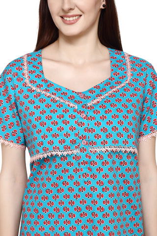 Evolove Women's 100% Cotton Printed Maxi Nighty Sleepwear Super Comfortable & Soft Cotton