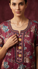 Alpine Long Nightgown with Embroidery for Women with Side Pocket | Soft Breathable Fabric | Printed Maxi Nighty | Comfortable Daily Wear