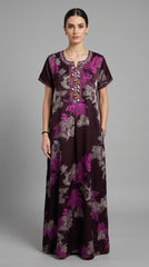 Alpine Designer Long Embroidered Nighty for Women with Side Pocket | Soft Breathable Fabric | Printed Maxi Nighty | Comfortable Daily Wear