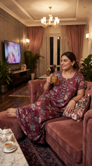 Alpine Long Nightgown with Embroidery for Women with Side Pocket | Soft Breathable Fabric | Printed Maxi Nighty | Comfortable Daily Wear