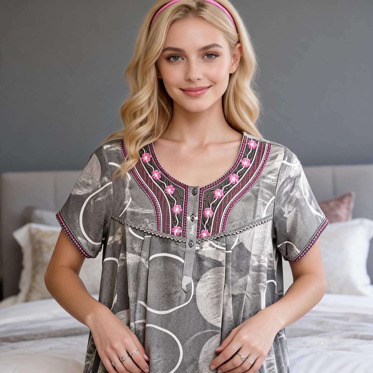 Alpine Long Nightgown for Women with Side Pocket | Soft Breathable Fabric | Printed Maxi Nighty | Comfortable Daily Wear