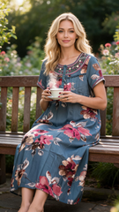 Alpine Long Nightgown for Women with Side Pocket | Soft Breathable Fabric | Printed Maxi Nighty | Comfortable Daily Wear