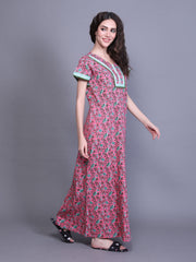 100% Cotton Nighty with Side Pocket | Printed