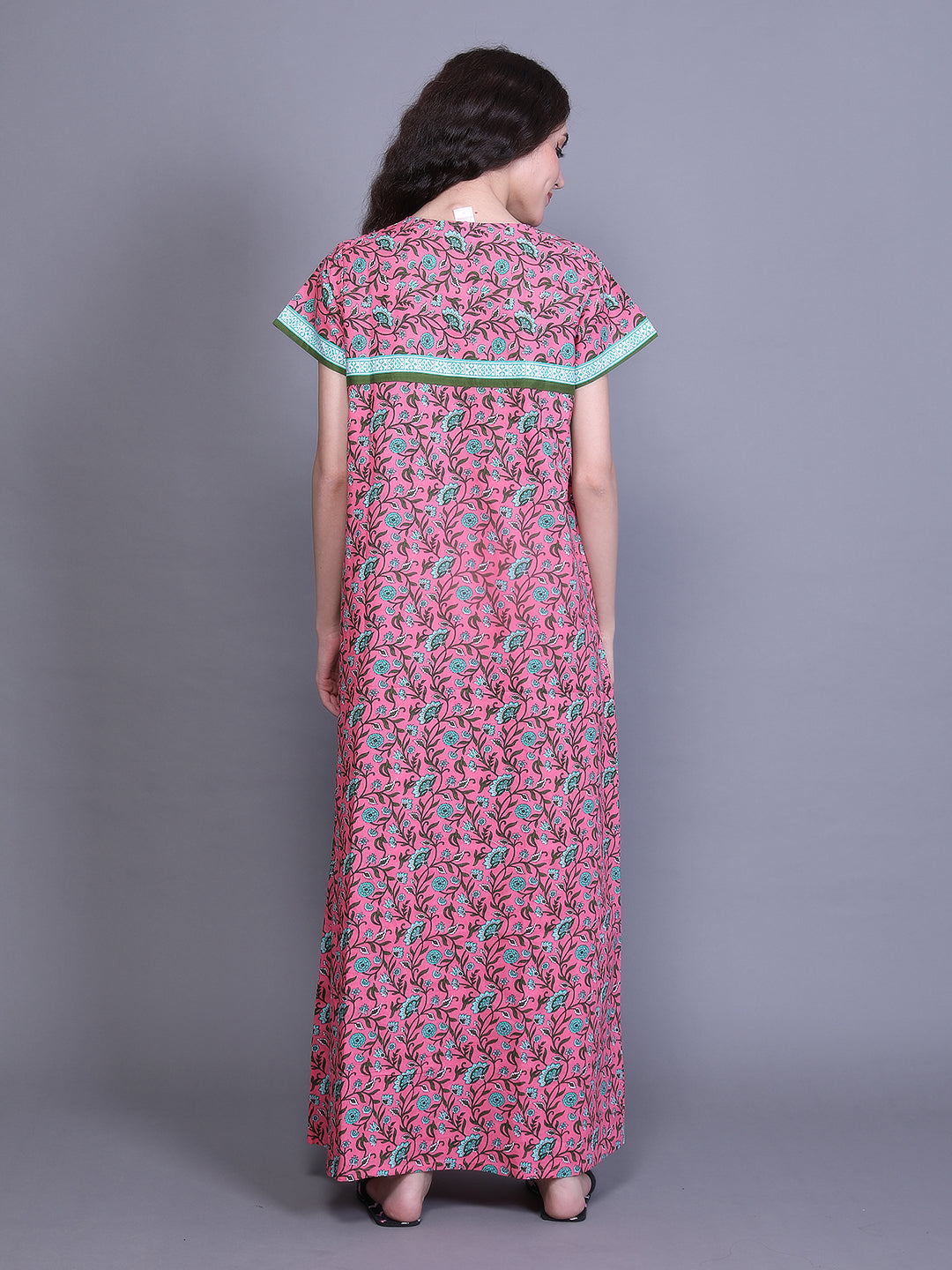 Printed Short Sleeves Full Length Night Wear Gown