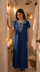 Women's Designer Kashmiri Embroidered Long Nightgown | Premium Bizzy Lizzy Fabric | Full Length Maxi Nighty | Soft, Breathable & Comfortable Sleepwear | Daily Wear & Lounge Wear