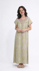 🌸 Alpine Women’s Printed Long Nightgown | Short Sleeves | Full-Length | Side Pocket | Soft Comfortable Nightwear