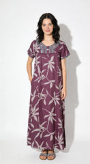 🌸 Alpine Women’s Printed Long Nightgown | Short Sleeves | Full-Length | Side Pocket | Soft Comfortable Nightwear