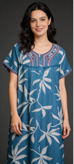 🌸 Alpine Women’s Printed Long Nightgown | Short Sleeves | Full-Length | Side Pocket | Soft Comfortable Nightwear
