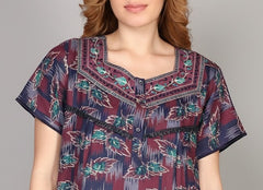 Premium Alpine Fabric Long Nightgown with Embroidery for Women with Side Pocket | Soft Breathable Fabric | Printed Maxi Nighty | Comfortable Daily Wear