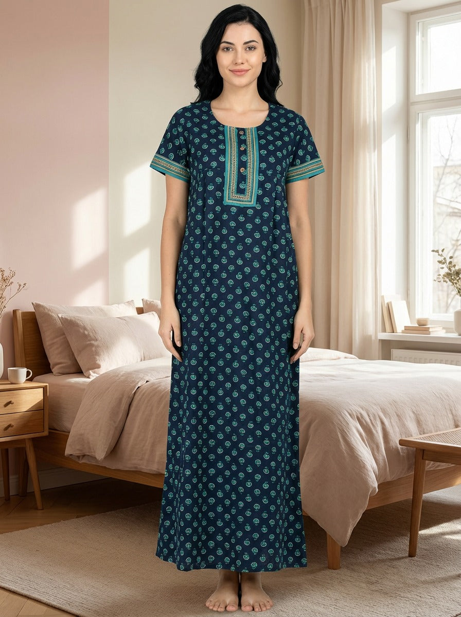 Evolove Women's 100% Cotton Printed Maxi Nighty Sleepwear Super Comfortable & Soft Cotton