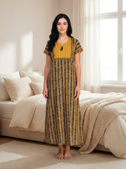 100% Cotton Night Gown Nighty with    1 Side Pockets Tassel at Super Soft Comfortable